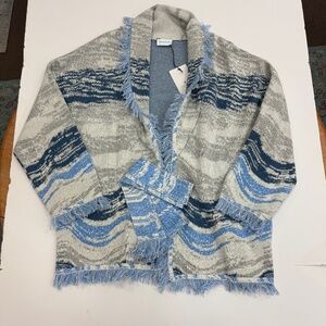 Essitam Cotton Cashmere Cardigan New Blue Grey Belted NWT